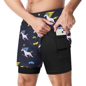 Magic Eenhoorns in Wolken Grappige Zwembroek met Compressie Liner & Pocket Voor Mannen Board Zwemmen Sport Shorts