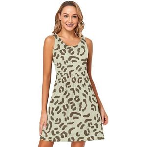LI ZHI XIN Dames Zomerjurken Ronde Hals Casual A-lijn Mouwloos Vest Jurken met Zakken Luipaardprint Patroon, Meerkleurig, M