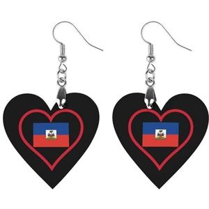 I Love Haïti Rood Hart Leuke Hartvormige Hanger Oorbellen Voor Vrouwen Lichtgewicht Houten Oorbellen Mode-sieraden Geschenken