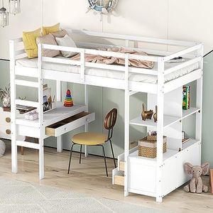 Hoogslaper voor kinderen met bureau en opbergruimte, wit, 90x200 cm