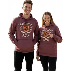 Harry Potter Unisex Gryffindor Hoodie, Chainette stof en pofprint, sweatshirt met geborduurde Zwerkbalvlag op de mouwen, Gryffindor, XS