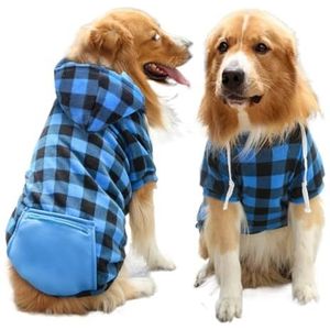 Winterwarme hondenkleding for huisdieren Geruite print Grote hondenjas Outfit Compatibel met grote honden Labrador Hoodies Trui Gold Retriever-kleding (Color : Blue, Size : XXL)