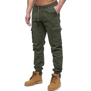 989Zé ENZO Heren Cargo Combat Jeans Elastische Taille Manchetbroek Joggers, Kaki, 44