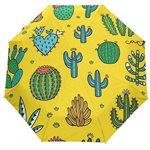 My Daily Cactus Doodle Yellow Travel Auto Open/Close Paraplu met Anti-UV Winddicht Lichtgewicht, multi, One Size