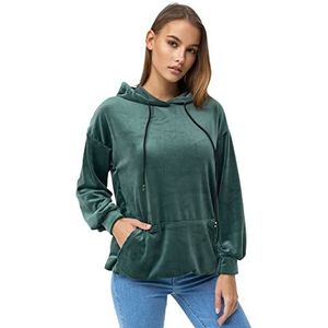 Dames Nicki Oversized Hoodie Dress Basic Hooded Sweater Jurk Velours Lange Sweatshirt Jumper, Colour:Darkgreen, Size:S