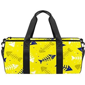 Kleurrijke abstracte moderne bladeren patroon reizen duffle tas sport bagage met rugzak draagtas gymtas voor mannen en vrouwen, Geel Fun Visgraat Patroon, 45 x 23 x 23 cm / 17.7 x 9 x 9 inch