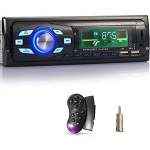 iFreGo autoradio met Bluetooth Handsfree, Bluetooth 1 Din Radio USB/TF/MP3-speler/AUX in, FM-radio met stuurwiel afstandsbediening/afstandsbediening, RDS, snellaadfunctie, 60W * 4, antenne-adapter