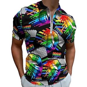 LGBT Rainbow Lips Pride GAY heren poloshirt golf rits T-shirt korte mouw casual tee spiertops 4XL