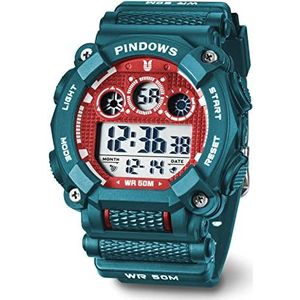 Horloges Men, Outdoor Sport Multifunction Digital Watch, 5ATM waterdichte militaire horloges, LED -ruglicht Silicone Band Electronic Pols -horloges,Cyan