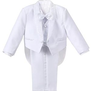 Lito Angels Baby Jongen Smoking Kostuums & Blazers Pak Set van 5 Stuks (Tuxedo Jasje, Shirt, Vest, Broek, Vlinderdas) Bruiloft Feest Kleding Outfit Maat 86 (Leeftijd 12-18 Maanden) Wit
