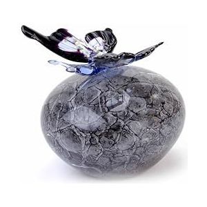 Mini Urn Grijze Steen Blauwe Vlinder - Urn voor as - Crematie Urn - Gedenkurn - Kleine Urn - Glazen Urn - Huisdier Urn - Hond Urn - Kat Urn…