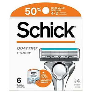 Chick Quattro Titanium Razor Blade Navullingen voor heren, voordeelverpakking van 6 stuks