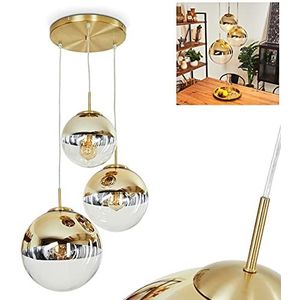 Hanglamp Degevos, 3-lichts plafondlamp van metaal/glas in goud/helder, moderne hanglamp met bollen van echt glas, max. hoogte 115 cm, 3 x E27, zonder gloeilampen