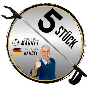 TronicXL 5 stuks aluminium grijptang met magneet, grijphulp, metalen grijper, picking-hulp voor senioren, afvaltang, keuken, dagelijkse hulp, lang