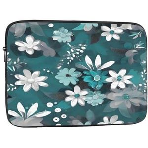 Laptop Case Teal Grey En Wit Bloemen Laptop Sleeve Shockproof Beschermende Notebook Case Met Rits Aktetas Dragen