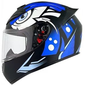 Full Face Motorhelm met Dubbele Achtervleugels DOT Gecertificeerd - Lichtgewicht en Duurzame Volwassen Motorfiets Straat Fietshelm (Gele lijnen, M)(Blue eyes,Large)