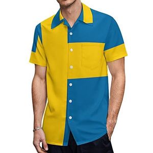 Vlag van Zweden Heren Hawaiiaanse shirts korte mouw casual shirt button down vakantie strand shirts 3XL