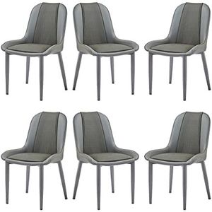 GEIRONV Eetkamerstoelen Set van 6, Pu Lederen geweven rugleuning stoelen moderne woonkamer zij stoelen lounge keukenteller stoelen Eetstoelen (Color : Gris)