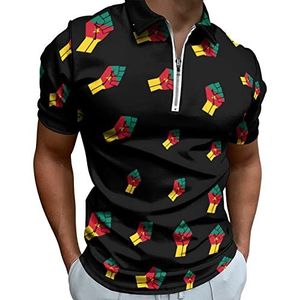 Kameroen Vlag Weerstaan Half Zip-up Polo Shirts Voor Mannen Slim Fit Korte Mouw T-shirt Sneldrogende Golf Tops Tees 3XL