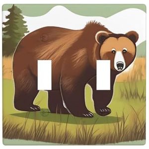 ZhaoYuGoods Bruine beer wandplaat met print, dubbele tuimellichtschakelaar, stopcontact, 2-voudig, 11,4 cm x 11,4 cm, decoratieve pc-frontplaat voor thuis en op kantoor