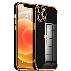 KimsCase voor iPhone 14 Pro Max Case 3D Siliconen Transparant Helder Hartpatroon Gouden Rand Ontwerp Beschermende Mooie Leuke Stofdichte Schokbestendige Bumper Grappige Cover - Zwart