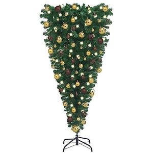 AJJHUUKI Decor Ondersteboven Kunstmatige Voorverlichte Kerstboom met Ballenset 150 cm Huis & Tuin