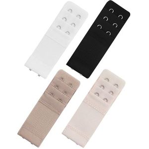 EASYKEENECOM 4 stuks beha-verlengstukken voor dames, 3 haken, 2 rijen, stretch-ondergoed, verlenggesp, zwangerschapsaccessoires en comfortabele elastische beha, bandverlenging voor dames, wit, zwart,