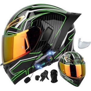 Motorhelm met Bluetooth-systeemhelm, motorhelm, modulaire Bluetooth-helm met dubbel vizier, DOT/ECE-goedgekeurde helm, anticondens volwassenen dames heren F,L59-60CM