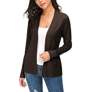 Dames Elegante Solide Open Voorkant Lange Mouwen Cardigan Lichtgewicht Gebreide Losse Vesten(S, Bruin)