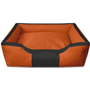 BedDog® hondenmand BRUNO, vierkant hondenkussen, grote hondenbed, hondensofa, hondenhuis, met afneembare hoez, wasbaar, XXXL, oranje/zwart