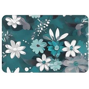 Groenblauw grijs en wit bloemenprint deurmat 60 x 40 cm antislip indoor outdoor mat welkom mat wasbaar deurmat voor entree deurmatten absorberende flanellen badmatten