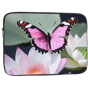 Roze bloem paarse vlinder 1 duurzame laptoptas-multifunctionele ultradunne draagbare laptoptas voor zaken en reizen, Roze Vlinder 1, 13 inch