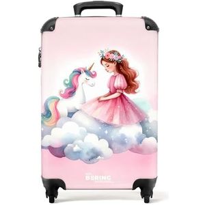 NoBoringSuitcases.com © Handbagage koffer Reiskoffer met wielen Trolleys Kinderkoffer in handbagage-middelgroot in 26 afbeeldingen (Roze prinses en eenhoorn op een wolk, 55x40x20 cm)
