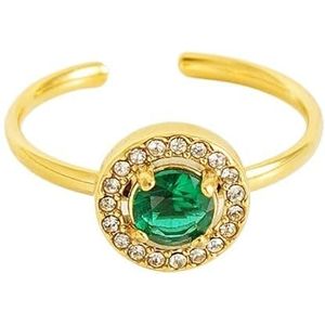 Dames zirkoon ring roestvrij staal live mond damesring 18K verstelbare dubbellaagse diamanten titanium stalen ring (Color : Green Diamonds_Adjustable)