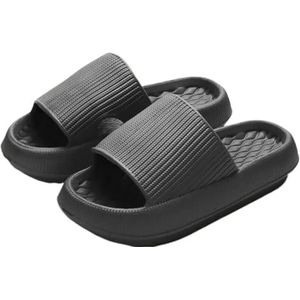 Jhsm-danielfan Set van 2 dikke pantoffels voor dames met plateauzool en wolk - EVA-zachte zool kussentjes voor zomer, strand en thuis, antislip badslippers, Zwart, 41 EU