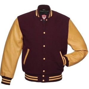 Warrior Gears Heren Varsity Jackets met wollen body en leren mouwen, Klassieke Retro Letterman Motorfiets Bomber Stripe Stijl Varsity Jacket Heren, wollen body en leren mouwen