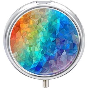 Regenboog driehoek pillenorganizer 3 compartimenten reizen pillendoos met spiegel dagelijkse geneeskunde pillendoosje metalen pillendoos voor portemonnee en zak draagbare kleine medicijndoos ronde