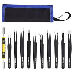 Precisie Pincetset van MMOBIEL [11 Stuks] – Industrieel Anti-Statisch Roestvrijstalen Tweezers voor Elektronica, Sieraden, Computer, Laboratoriumwerk, Knutselen en Hobby’s etc. – Incl. Opbergcase