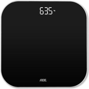 ADE Digitale personenweegschaal met heldere led-display, nauwkeurige personenweegschaal, weegoppervlak van veiligheidsglas, tot 180 kg, zwart, incl. batterijen