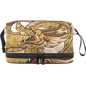 Grote capaciteit reizen cosmetische tas,Dragon Tattoo Bruin,Make-up tas,Waterdichte make-up tas Organizer, Meerkleurig, 27x15x14 cm/10.6x5.9x5.5 in