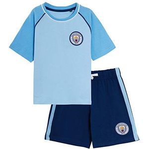 MANCHESTER CITY FC Korte pyjama voor kinderen, jongens, premiership voetbalclubkit, korte broek, pyjamabroek + T-shirtset, Blauw, 9-10 jaar