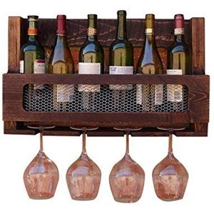 JLVAWIN Opbergrek wijnhouder Amerikaanse stijl wandmontage massief houten wijnrek, wijnglas opknoping rek & houder plank voor keuken/bar/restaurant 60 * 35 * 12 cm planken