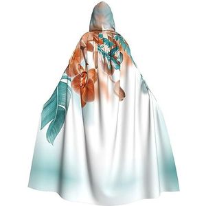 Teal en oranje orchidee print carnaval cape volwassen capuchon heks kostuum voor mannen en vrouwen cosplay kostuums