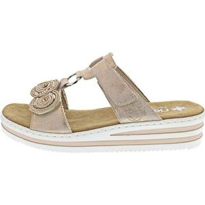 Rieker - Dames - Roze-Goud Metallic - Slippers - Goud Macramé Versieringen