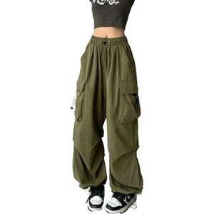 Cargo Broek Vrouwen Streetwear Casual Wijde Pijpen Broek Harajuku Vintage Solid Baggy Rechte Broek Dames Oversized Sweatpants-Militair groen, M