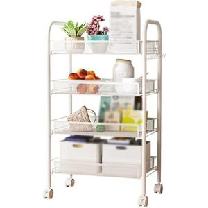 Serveerwagen Keukentrolley 4-laags Keukenopslagwagen Verwijderbare Trolley Met Wielen Rek Voor Groente En Fruit Opslagrek Voor Opslagrek Plank Rolwagen Keukenwagen(White)