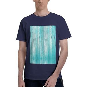 Houten planken textuur behang print heren katoenen T-shirt, casual en comfortabel korte mouw, geschikt voor fitness en dagelijks gebruik, Donkerblauw, S
