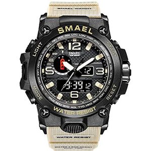 SMAEL Horloges voor Mannen 50M Waterdichte Klok Alarm 1545D Dual Display Horloge Quartz Militaire Horloge Sport Nieuwe Heren-Khaki, ORANJE, M, riem