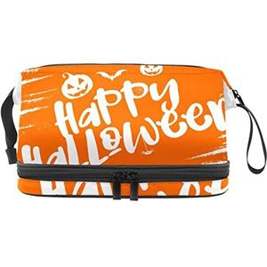 Grote capaciteit reizen cosmetische tas,Happy Halloween 2-01,Make-up tas,Waterdichte make-up tas organisator, Meerkleurig, 27x15x14 cm/10.6x5.9x5.5 in