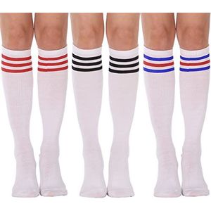 DRESHOW 3 Paar Kniehoge Sokken voor Vrouwen Casual Streep Lange Kous Buis Sokken